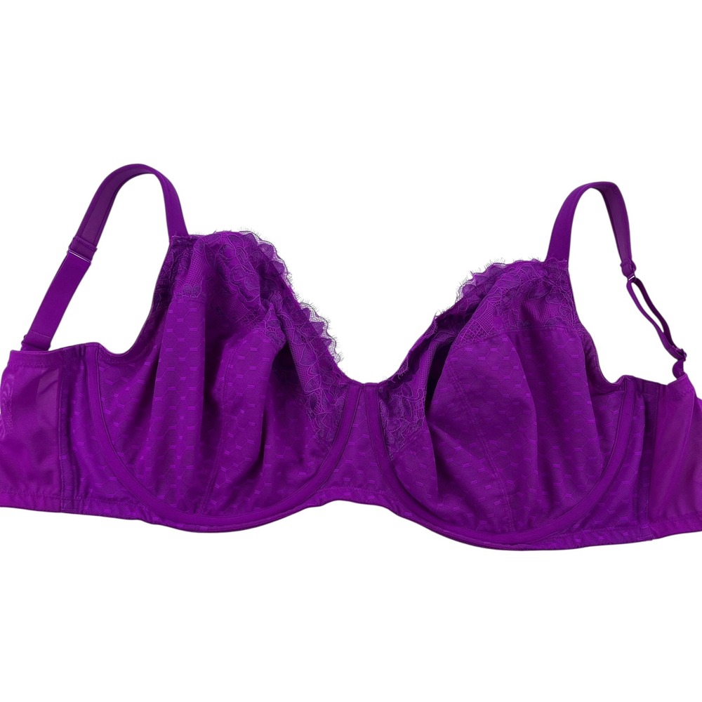 Cacique Purple Lace Unlined Full Coverage Underwire Bra 38K Honeycomb Mesh